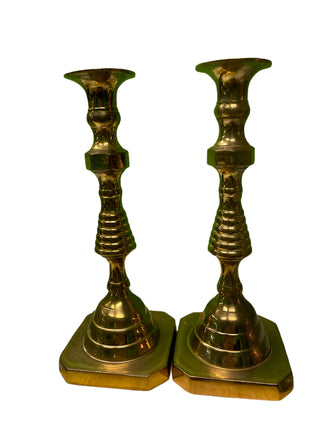 Pair of Vintage Brass Beehive Candlesticks