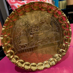 Vintage Brass Egyptian Design Etched Tray