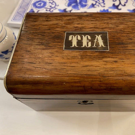 Rosewood Tea Caddy with Brass Band and Inlay
