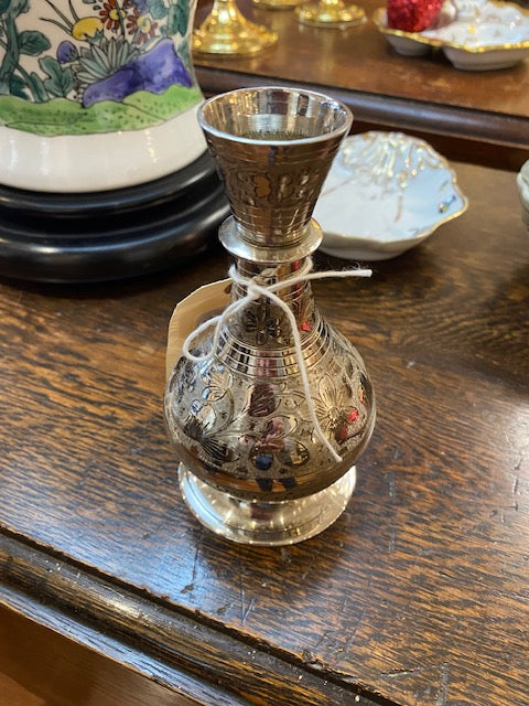 Vintage Silver Over Brass Indian Vase