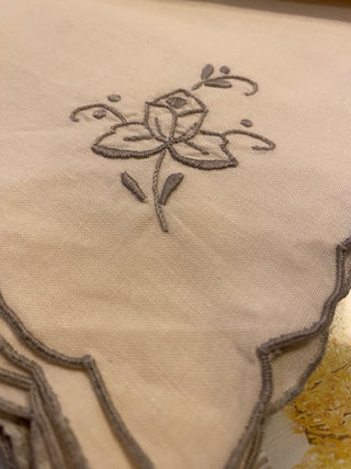 Vintage Madeira Style Embroidered and Tatted Tablecloth & Napkin Set