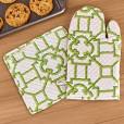 Caspari Green Trellis Fabric Oven Mitt/Pot Holder Set