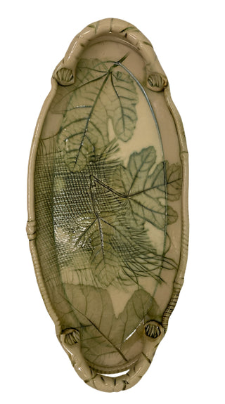 Large Pottery Oval Platter/tray with Botanical Inlay