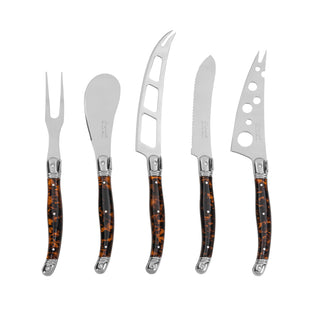 Laguiole 5-Piece Artisan Tortoise Shell Cheese Knife Set.