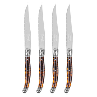 Laguiole Connoisseur 4-Piece Tortoise Steak Knife Set.