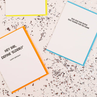 Too Old For Tiktok Letterpress Greeting Card Birthday.