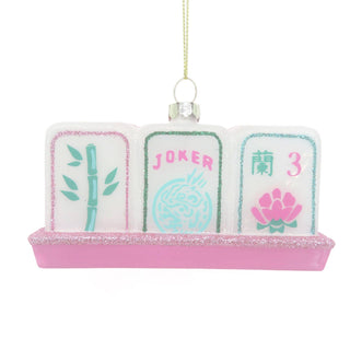 Mahjong Tile Hand-Painted Glass Christmas Ornament.