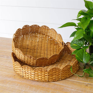 Round Chipwood Trays With Scalloped Edges (Set Of 02).