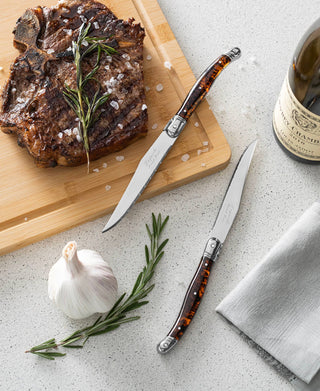 Laguiole Connoisseur 4-Piece Tortoise Steak Knife Set.