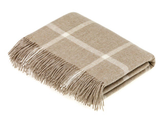 Merino Lambswool Windowpane Beige Throw Blanket