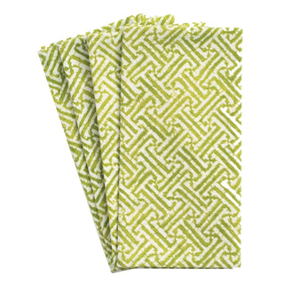 Caspari Cotton Dinner Napkins - Green & White Fretwork