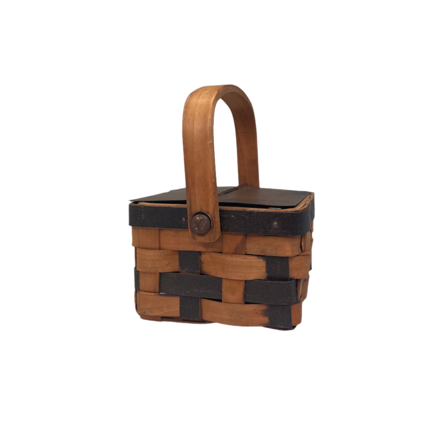 Vintage Small Woven Metal and Wood Basket