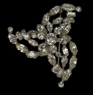 Vintage Silver Metal & Rhinestone Brooch