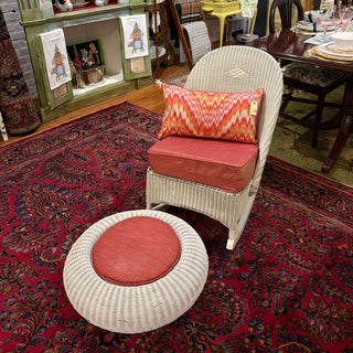 White Wicker Rocking Chair with Stool