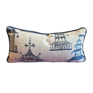 Designer Throw Pillow - Dark Blue Chinoiserie.