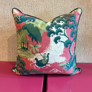Jane Scott Designer Throw Pillow - Pink and Green Chinoiserie