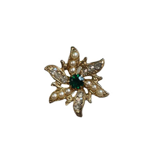 Vintage Coro Pearl, Rhinestone and Emerald Broach