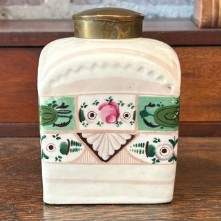 Porcelain Tea Caddy with Brass Lid.