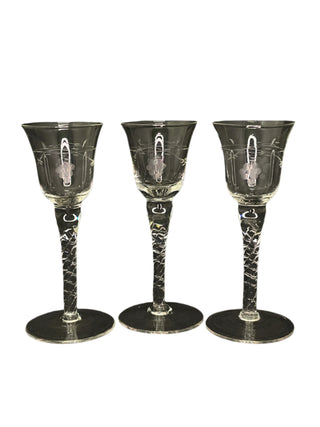 Set of 3 Vintage Grape and Vine Stemmed Glasses