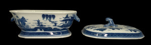 Mottahedah Blue and White Canton Tureen with Under Plate