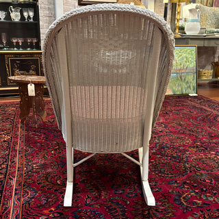 White Wicker Rocking Chair with Stool