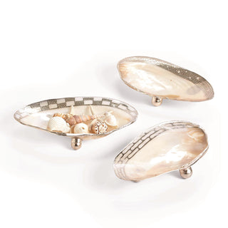 Two's Company Ornamented Cabebe Shell Footed Dish with Silver Plated Trim