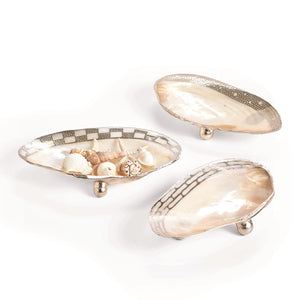 Two's Company Ornamented Cabebe Shell Footed Dish with Silver Plated Trim