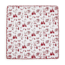 Load image into Gallery viewer, Set of 4 Winter Toile Napkins with Pom Pom Trim
