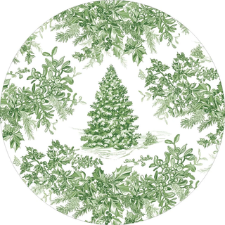 Christmas Tree Toile Sage/White Paper Placemats Round 12-In.