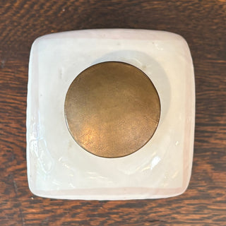 Porcelain Tea Caddy with Brass Lid.