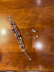 Vintage Emily Ray Sterling and Swarovski Multi Strand Bracelet and Earring Set