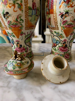 Pair of Rose Medallion Vases with Lids
