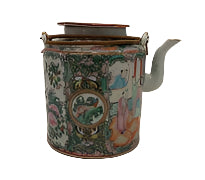 Load image into Gallery viewer, Rose Medallion Teapot with Basket and Teacup
