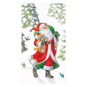 Caspari Paper Guest Towel Napkins - Woodland Santa