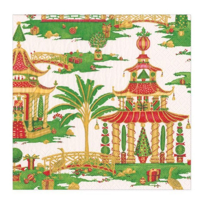 Caspari Cocktail Napkins - Christmas Pagodas