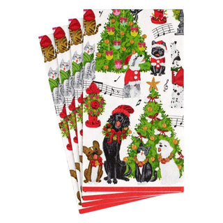 Caspari Guest Towel Napkins - Caroling Pets