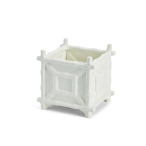 White Faux Bamboo Fretwork Cachepot