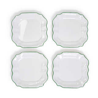 Garden Soiree Set of 4 Salad / Dessert Plates with Green Border