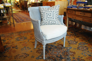Painted Barrel-Back Cane Chair with Cushion