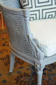 Painted Barrel-Back Cane Chair with Cushion