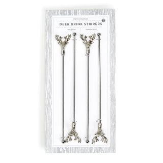 Set of 4 Silver Antler Drink Stirrers