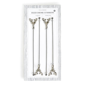 Two's Company Set of 4 Silver Antler Drink Stirrers.