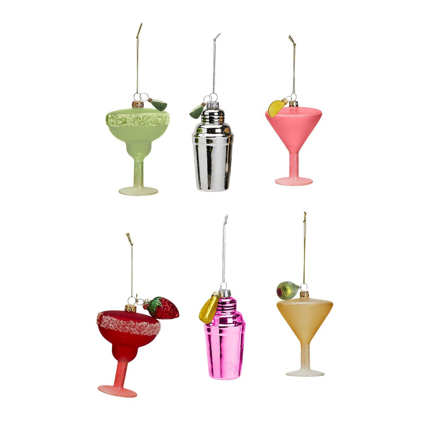 COCKTAIL HOUR 24 PC ORNAMENT WITH GLASS CHARM UNIT INCLUDES 3 DESIGNS