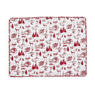 Set of 4 Winter Toile Placemats with Pom Pom Trim