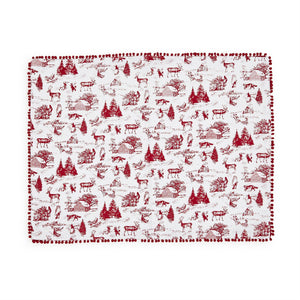 Winter Toile Set of 4 Placemats with Pom Pom Trim