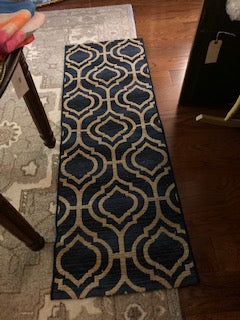 Navy and Natural Moroccan Pattern Woven Rug
