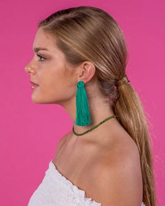 Beaded by W Medium Tassel Earrings - Jade Green