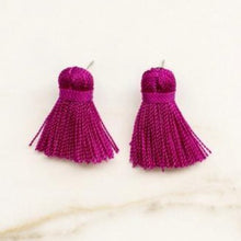 Load image into Gallery viewer, Beaded by W Mini Tassel Earrings - Plum Purple
