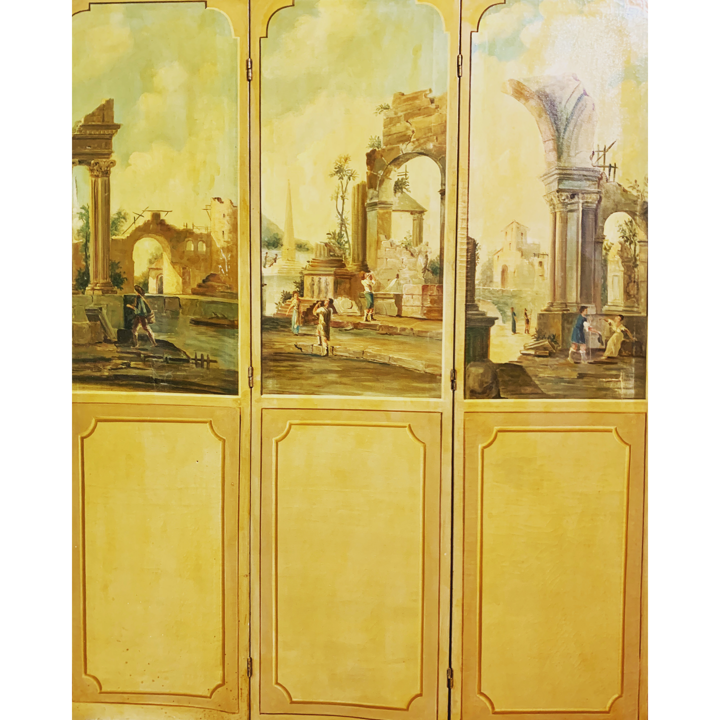 Antique Oil on Canvas Trifold Floor Screen