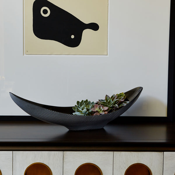 Glazed Ceramic Bowl with Net Design